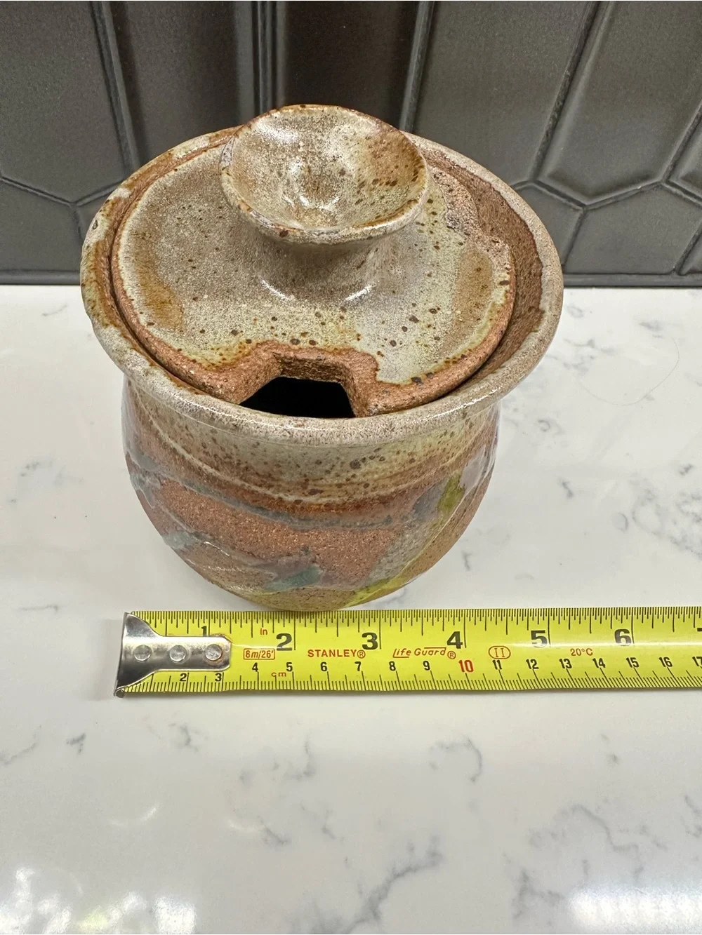 Handmade Pottery Brown Tan Honey Pot
